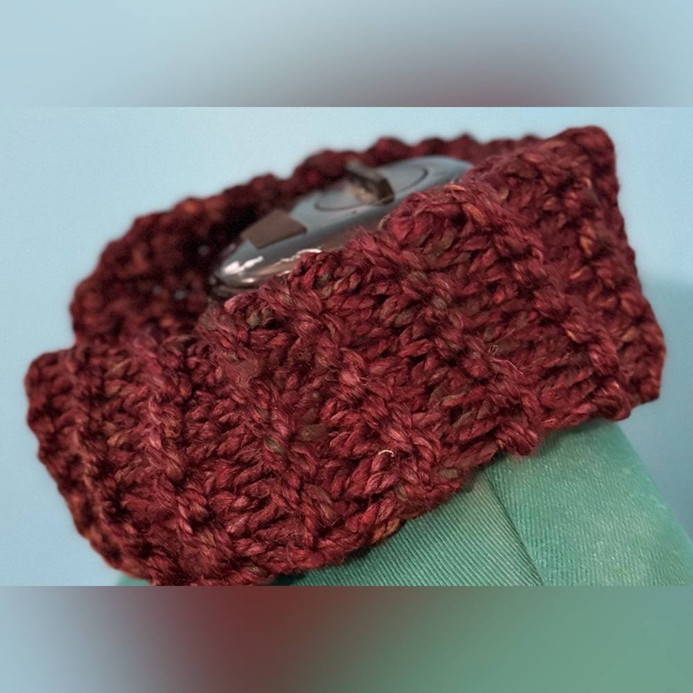 Handmade Hand Crafted Knit infinity scarf brown multicolored yarn